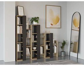 Etajeră neagră/în culoare naturală cu aspect de lemn de stejar 158x151 cm Anissa – Marckeric