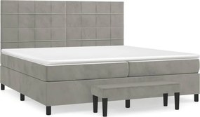 vidaXL Pat box spring cu saltea, gri deschis, 200x200 cm, catifea
