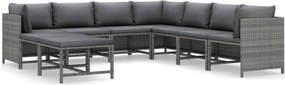vidaXL Set mobilier de grădină cu perne, 9 piese, gri, poliratan