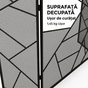 HOMCOM Paravan Pliabil Anti-Scântei pentru Șemineu cu 3 Panouri, 135x1,2x85 cm, Negru | Aosom Romania
