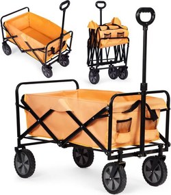 Cărucior de transport pliabil 100 kg – cărucior de grădină și plajă cu roți Portocalie