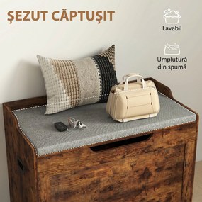 HOMCOM Bancă de Depozitare de 103L Multifuncțională, nuanță de Lemn cu Pernă din Țesătură Gri, 75x40x56 cm | Aosom Romania