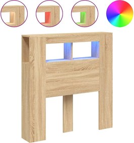 vidaXL Tăblie de pat cu LED, stejar sonoma, 100x18,5x103,5 cm, lemn