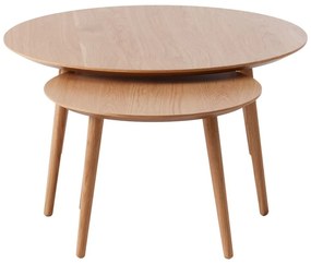 Măsuțe de cafea în culoare naturală 2 buc. rotunde cu aspect de lemn de stejar ø 88 cm Adda – Unique Furniture