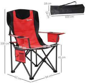Outsunny Set 2 Scaune de Camping Pliabile cu Geantă Frigorifică, Suport pentru Pahare și Tetieră, 94x62x100 cm, Roșu | Aosom Romania