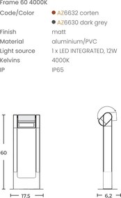 Stalp exterior IP65 FRAME 60cm 4000K gri inchis