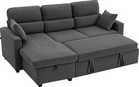 HOMCOM Canapea extensibilă reglabilă, canapea pentru oaspeți în formă L cu funcție de pat, spațiu de depozitare, perne, pentru living, cameră oaspeți, gri închis | Aosom Romania