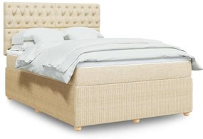 vidaXL Pat continental cu saltea, crem, 140x200 cm, material textil