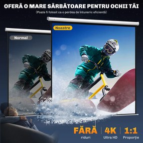 HOMCOM Ecran de Proiecție 120 Inch Format 1:1, Ecran Rulabil cu Unghi de 160° și Montare pe Tavan sau Perete, 223x8x223 cm, Alb | Aosom Romania
