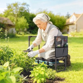 Outsunny Taburet de grădină pliabil cu perniță din spumă EVA Asiento de Jardín con Bolsa para Herramientas Gris Oscuro | Aosom Romania