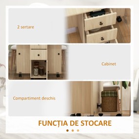 HOMCOM Masă de Bucătărie Pliabilă, Masă Rabatabilă cu Roți și Frâne pentru 6 Persoane, Birou Pliabil cu 2 Sertare și Dulap, pentru Living, 120x60x76.5 cm, Lemn Natural | Aosom Romania