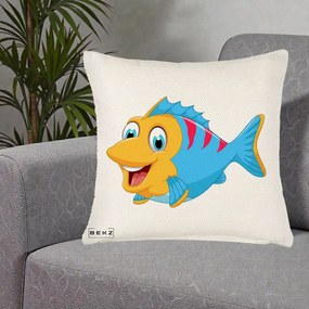 Perna Decorativa Peste Vesel Cartoon, 40x40 cm, Crem Reliefat, Husa Detasabila, Perna Inclusa, BEKZ®