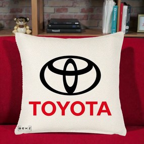 Perna Personalizata cu emblema Toyota, 40x40 cm, Crem Reliefat, Husa Detasabila, Perna Inclusa, BEKZ®