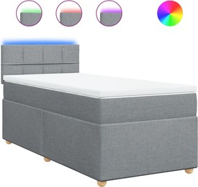 vidaXL Pat box spring cu saltea, gri deschis, 90x200 cm, textil