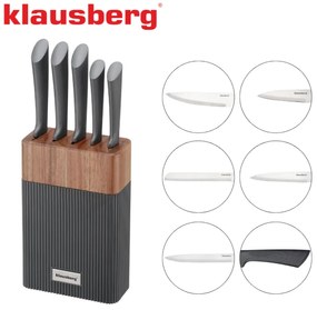 Set cuțite Klausberg KB 7979, 6 piese, Oțel inoxidabil, Suport, Grafit/maro