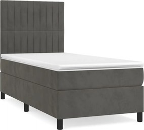 vidaXL Pat box spring cu saltea, gri închis, 90x200 cm, catifea