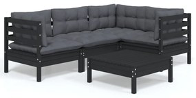 3096380 vidaXL Set mobilier grădină cu perne, 5 piese, negru, lemn de pin