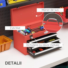 DURHAND Cutie Scule cu 3 Sertare, Inchidere Metalică, Glisiere Rulment, Roșu, pentru Garaj | Aosom Romania