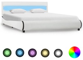 285016 vidaXL Cadru de pat cu LED, alb, 120 x 200 cm, piele ecologică