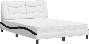 vidaXL Pat cu saltea, Hvar, alb și negru, 140x200 cm, piele ecologică