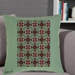 Perna Personalizata Motiv Traditional Ie Romaneasca Rosu, 40x40 cm, Verde, Husa Detasabila, Perna Inclusa, BEKZ®