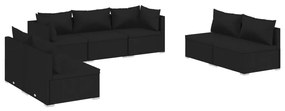 Set mobilier de gradina cu perne, 7 piese, negru, poliratan Negru, 2x colt + 5x mijloc, 1