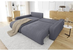 Colțar gri închis extensibil cu tapițerie din catifea reiată (cu colț variabil) Sara – Ropez
