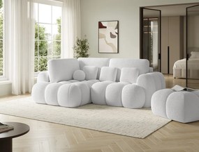 Puf Tapitat Covio 85x85x52 cm, alb Bouclé – Royal 01