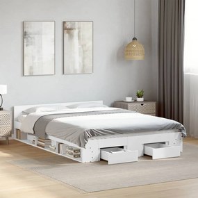 vidaXL Cadru pat cu sertare alb extralucios 140x190 cm, lemn prelucrat