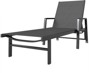Outsunny Șezlong de grădină din textilenă și aluminiu, reglabil în 4 poziții cu roți și brațere, 65x189x80cm, Gri închis | Aosom Romania