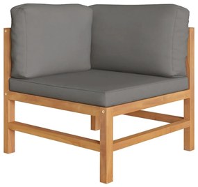 Set mobilier gradina cu perne gri, 6 piese, lemn masiv de tec Gri, 2x colt + 2x mijloc + suport pentru picioare + masa, 1