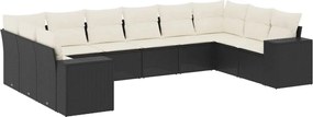 vidaXL Set canapele de grădină cu perne, 10 piese, negru, poliratan