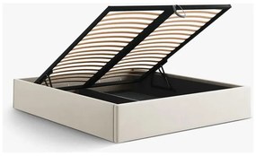 Pat matrimonial bej tapițat cu spațiu de depozitare/fără tăblie cu somieră 200x200 cm Susan – Micadoni