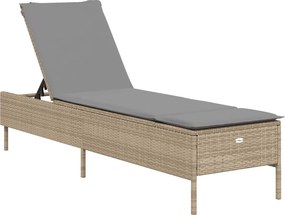 vidaXL Șezlong cu pernă, bej, poliratan
