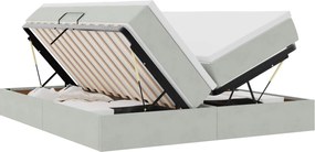 vidaXL Pat cu saltea și spațiu de depozitare Gri deschis 200 x 200 cm