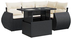 3326627 vidaXL Set mobilier de grădină cu perne, 5 piese, negru, poliratan