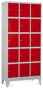 Dulap metalic - 15 cutii, 90 x 40 x 196,5 cm, picioare reglabile, încuietoare cilindrică, roșu - ral 3000