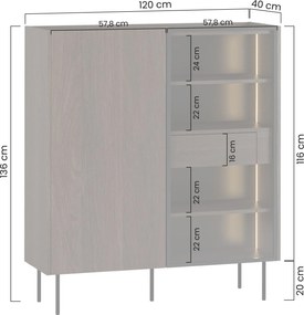 Vitrină Dunari 120 cm cu două uși și sertare ascunse - stejar dunin
