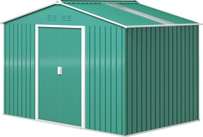 Outsunny Șopron pentru Unelte cu Acoperiș Înclinat și Uși Glisante Duble, 277x195x192 cm, Verde Închis | Aosom Romania