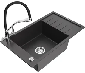 Mexen Elias chiuvetă de granit cu 1 cuvă cu scurgător și baterie Duo, negru cu picățele - 6511-76-671701-07