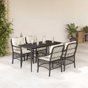 3212084 vidaXL Set mobilier de grădină cu perne, 5 piese, negru, poliratan