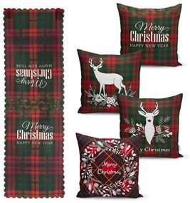 Set 4 fețe de pernă și un napron de masă cu model de Crăciun Minimalist Cushion Covers Tartan Christmas