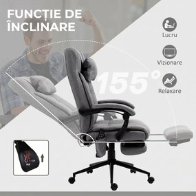 Vinsetto Scaun Birou cu Masaj și cu Încălzire, Fotoliu Birou cu Spătar Înclinabil 155°, Suport Picioare, 66x76x112-120cm,Gri | Aosom Romania