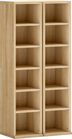 HOMCOM Set de 2 Rafturi pentru CD-uri cu Polițe Reglabile, Capacitate 204 CD-uri, Design Compact, 21x22,5x88,5 cm, Stejar | Aosom Romania
