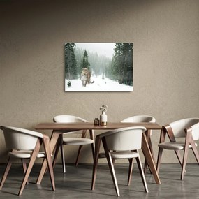 Tablou pe sticlă cu leopard în zăpadă (70x50 cm)