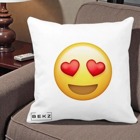 Perna Decorativa Emoji Inimi in Ochi, 40x40 cm, Alba Mata, Husa Detasabila, Perna Inclusa, BEKZ®