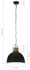 Lampa suspendata industriala, negru 51 cm lemn mango E27 rotund Negru, 51 cm