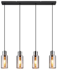 Lustra suspendata design modern LIDARIA 4L negru/fumuriu