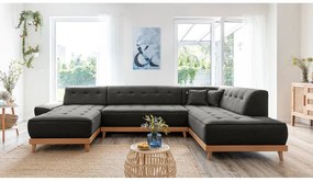 Canapea extensibilă în formă de "U" cu șezlong pe partea dreaptă Miuform Dazzling Daisy, gri închis