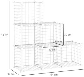 HOMCOM Mobilier Modular pentru Încălțăminte, 6 Cuburi Albe din Plastic PP și Oțel, 30x30x30cm, Eficient și Elegant | Aosom Romania